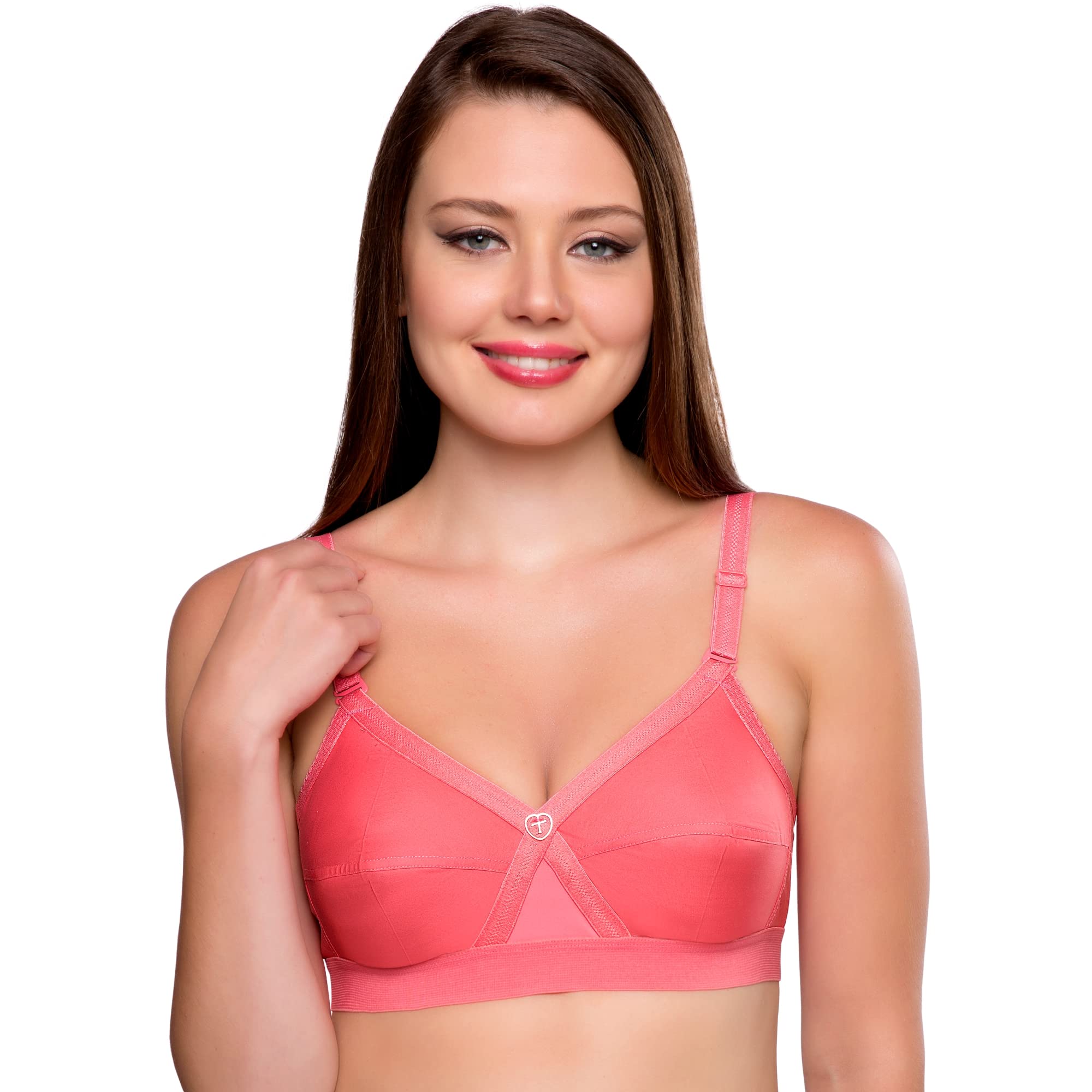Trylo Women'S Non-Wired Bra (Krutika Plain_Coral_38G),Coral,38,B07Y42DP6K