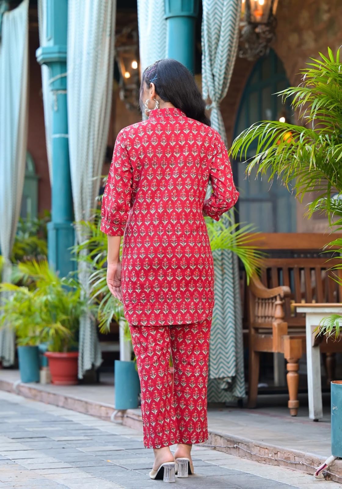Leriya Fashion Women Ethnic Kurta Set | Cotton Blend Kalista Co-Ord Set | Casual Wear Pant Top Set | Fancy Pajama Set | Pack Of 2 | Floral Printed Top & Pant Set (Xxx-Large, Red) Lf-K-W1727&Tr818
