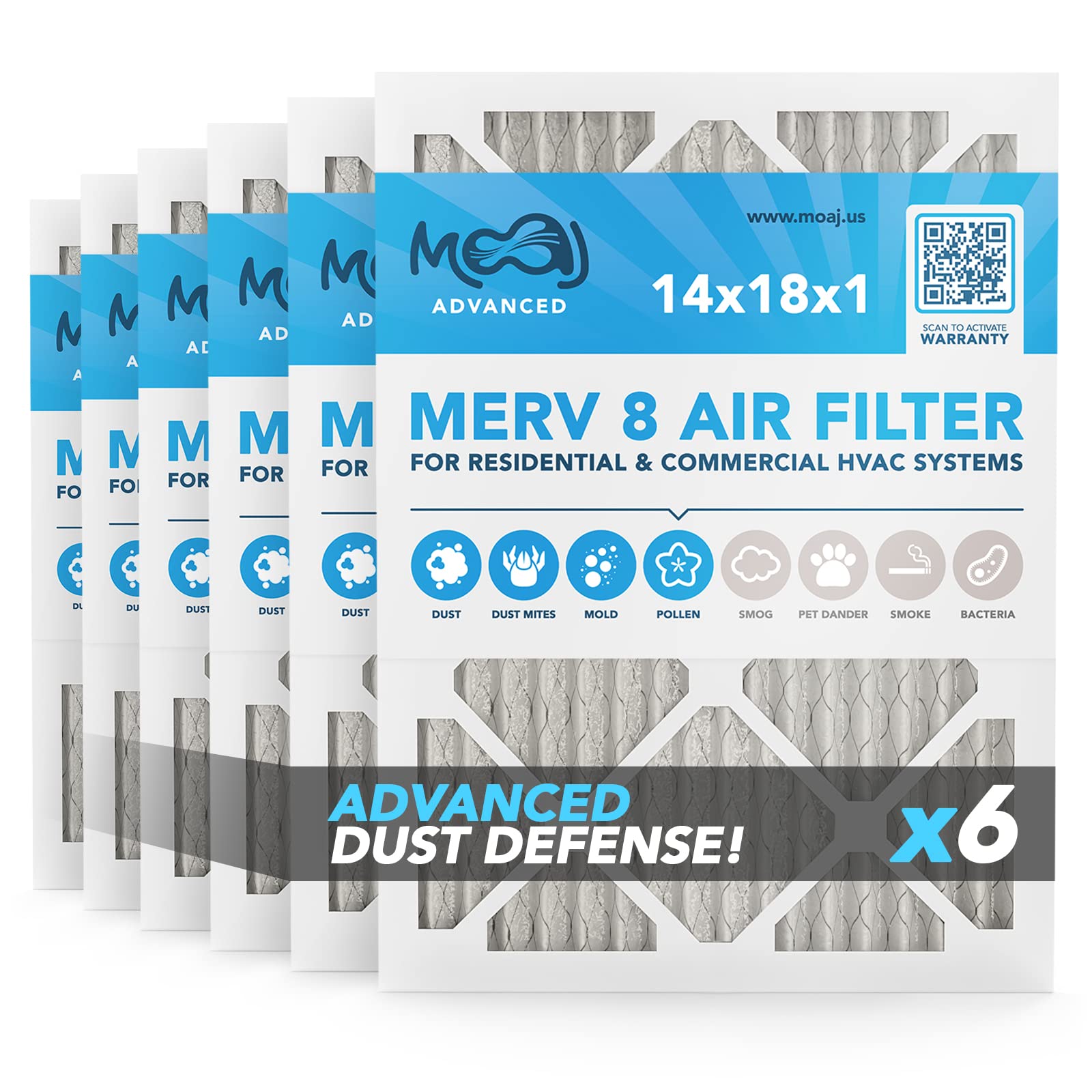 14x18x1 Air Filter (6-PAcK) MERV 8 MOAJ Advanced Dust Defense BASED IN USA Quality Pleated Replacement Air Filters for Ac & 