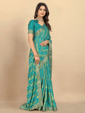 Rangita Women Abstract Printed Moss Georgette Saree With Blouse Piece - Green (Size 5.5 Mtr) Green 1 Free Size