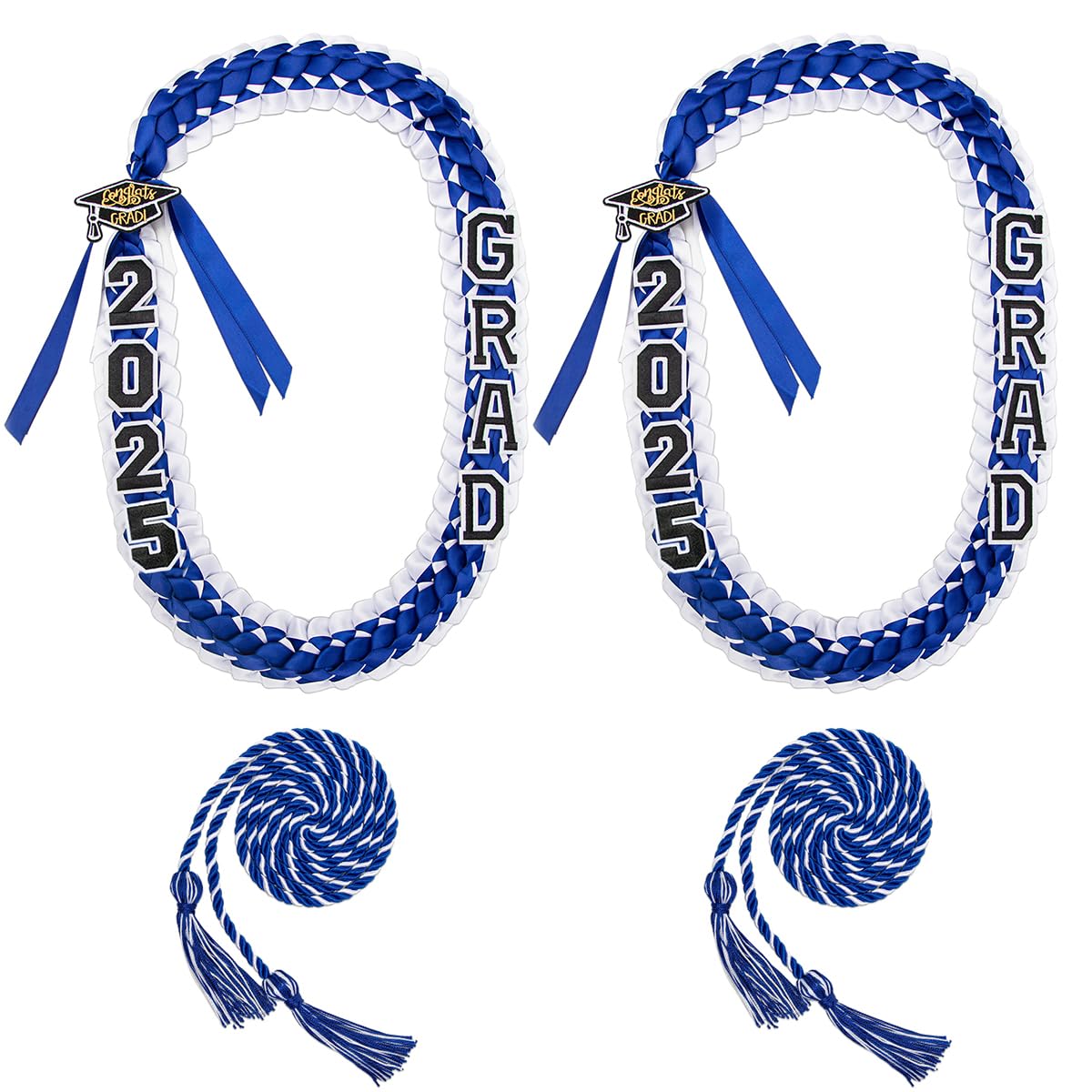 ALKB 22 Pcs Graduation Leis, Grad Decor with Honor Cord Class of 2025 Gifts for Women/Man Blue + White (2 Pack)