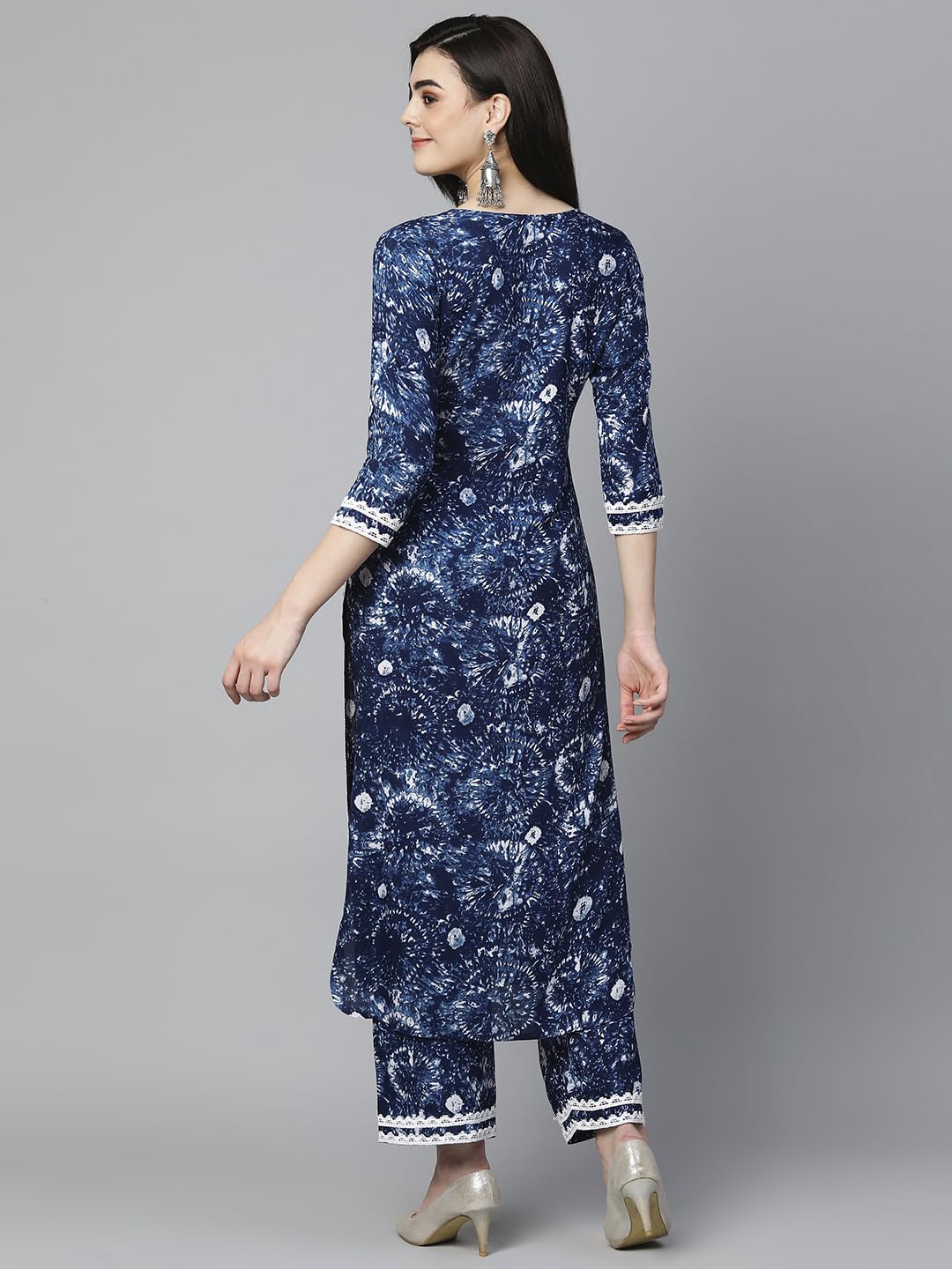 Gosriki Women'S Cotton Blend Printed Straight Kurta With Palazzo Set (Hand Block Blue-Ngt-Gs_S_Blue_Small),Blue,,B0CKLRFNQ6