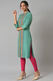 W For Woman Light Green Synthetic Geometric Printed Kurta With Glitter Detail Green 3Xl