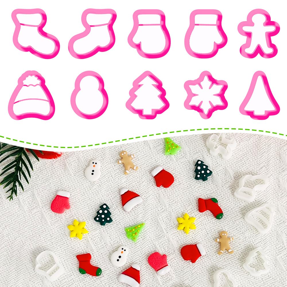 Xaekicr Christmas Polymer Clay Cutters Set - 10 Pcs Clay Earring Cutters for Holiday Crafts, Snowman Gingerbread Tree Mittens - 