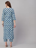 Gosriki Women'S Cotton Blend Printed Straight Kurta With Pant (Mara White-Gs_S_White_Small),White,,B0CD7SG7W1