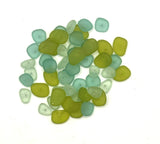 Small Mixed Blue and Green Sea Glass Beads, 48 Pebbles, Unicorn Mix