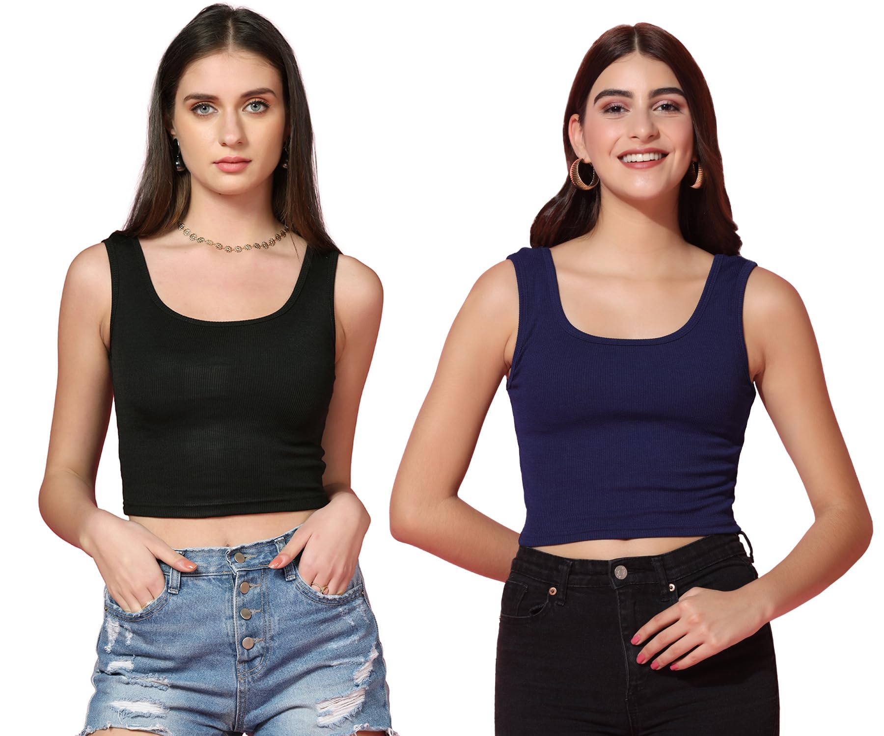 Toplot Women'S Combo Solid Ribbed Scoop Neck Sleeveless Slim Fit Tank Top Pack Of 2 (Combo-5069-Blk-Nvy-L),Black-Navy,,B0CG5JYFLR