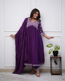 Anni Designer Women'S Rayon Blend Anarkali Embroidered Kurta With Pant & Dupatta (Kart Begani_M_Begani_Medium),Begani,M,,,