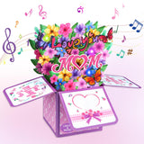FaCraft Mom Birthday Card - Love You Mom Musical Mothers Day Card Pop Up Lights & Music - with Envelope and Blank Insert for Wom