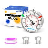 MEANLIN MEASURE -30inHG~30Psi Vacuum Pressure Gauge 316 Stainless Steel Joint 1/4NPT 2.5FACE DIAL, Liquid Filled Pressure Gauge 