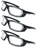 The Fresh Motorcycle Riding Glasses Padded Frame Lens Block 100% UVB for Outdoor Activity Sport (22-Black, 3 Pairs of Clear)