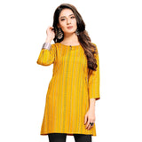 Shiv Textiles Rayon Fabric Printed Round Neck Short Kurtis For Women Top Dresses Kurti For Ladies & Girls Kurtis (Yellow_3Xl)