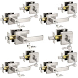 Probrico Heavy Duty Square Entry Levers and Single Cylinder Deadbolts Combo Pack, Satin Nickel Keyed Alike Entry Door Locksets f