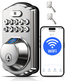 Veise VE012W Built-in WiFi Fingerprint Smart Lock, App Remote Control, No Hub Needed, Keyless Entry, Front Door Smart Deadbolt, 