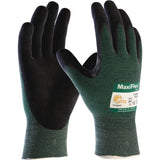 ATG 348743T/M Maxiflex Cut, Green Eng Yarn Shell, Blk Nitrile Microfoam Grip, Tagged Green M