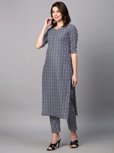 Gosriki Women'S Cotton Blend Printed Straight Kurta With Pant (Thaya Blue-Nwfb08-Gs_Xl_Blue_X-Large),Navy Blue,,B0BTJ554LZ