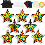 QOUBAI 32 Sets Christmas Stars Suncatchers Craft Back to School DIY Stained Glass Window Patriotic 4th of July Paper Craft Home 