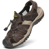 FLARUT Men's Sport Sandals Outdoor Hiking Sandals Closed Toe Leather Athletic Lightweight Trail Walking Fishing Sandals Water Sh