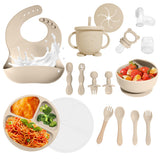 Baby Led Weaning Supplies, 17 Piece BPA-Free Silicone Feeding Set, Eating Essentials Baby Utensils with Suction Plate and Bowl, 