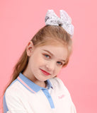 AMYDECOR 6 Inch Silver Sparkly Glitter Sequin Hair Bows for Girls Toddlers Kids Children Teenage (2PCS)