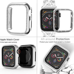 SUPOIX Compatible with Apple Watch Band 45mm + Case, Women Jewelry Bling Diamond Replacement Metal Strap & Soft TPU Bumper Prote