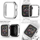 SUPOIX Compatible with Apple Watch Band 45mm + Case, Women Jewelry Bling Diamond Replacement Metal Strap & Soft TPU Bumper Prote