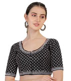 Pujia Mills Women's Heavy Silver Jari Thread Readymade Blouse for Saree Lehenga (Black, 36)
