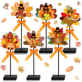 Briwooody 6 Pcs Thanksgiving Turkey Table Decorations Set Turkey Wooden Sign Fall Party Decor Tall Standing Table Sign for Harve