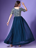 Wedani Georgette Embroidered Long Gown For Women Turquoise,TURQUOISE,S,Georgette,anarkali,