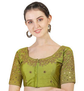 Vihu Fashion Women's Silk Floral Half Sleeve Blouse (gwaliya Blouse_Light Green_38)