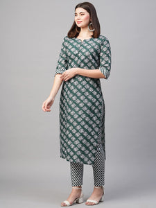 Gosriki Women'S Cotton Blend Printed Straight Kurta With Pant (Funnu Mehandi-Nwfb08-Gs_S_Mehandi_Small),Mehandi,,B0BTJ6PS29