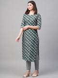 Gosriki Women'S Cotton Blend Printed Straight Kurta With Pant (Funnu Mehandi-Nwfb08-Gs_Xxl_Mehandi_Xx-Large),Mehandi,2,B0BTJ76KKY