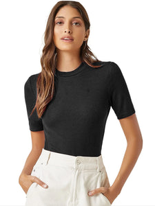 Anni Designer Women'S Cotton Belnd Lycra Ribbed Solid Half Sleeve Round Neck Top (Ntpr-Black-Nw_Xl_Black_X-Large),Black,XL