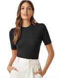 Anni Designer Women'S Cotton Belnd Lycra Ribbed Solid Half Sleeve Round Neck Top (Ntpr-Black_S_Black_Small),Black,S