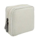 JINSI Small Makeup Bag Corduroy Travel Cosmetic Bag, Cute Stripe Make up Organizer Case with Wide-Open, Zipper Pouch Purse Stora