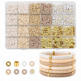 Believo 24-Grid DIY Clay Beads Bracelet Kit - 4 Soft Beige Colors Polymer Clay Beads + Golden Spacer Beads & Alphabet Beads + 5m
