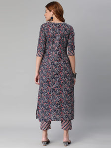 Gosriki Women'S Cotton Blend Traditional Straight Printed Kurta With Pant Set (Janar Dark Blue-Jan42-Gs_Xxl_Dark Blue_Xx-Large),Dark Blue,2,B0BXLT2QZQ