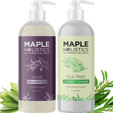 Sulfate Free Shampoo and Conditioner Set - Tea Tree Sage and Rosemary Shampoo and Conditioner for Dry Flaky Scalp Care - Deep Cl