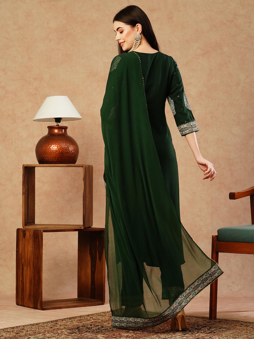 Gosriki Women'S Cotton Blend Straight Printed Kurta With Pant & Dupatta (Carla Green-Nw-Gs_Xxl_Green_Xx-Large),Green,2,B0CTXFY7F8