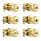 Karlstone 6 Pack Bedroom Door Knobs,Polished Brass Door Knob,Bedroom Locks for Doors,Door Knobs Interior for Bathroom