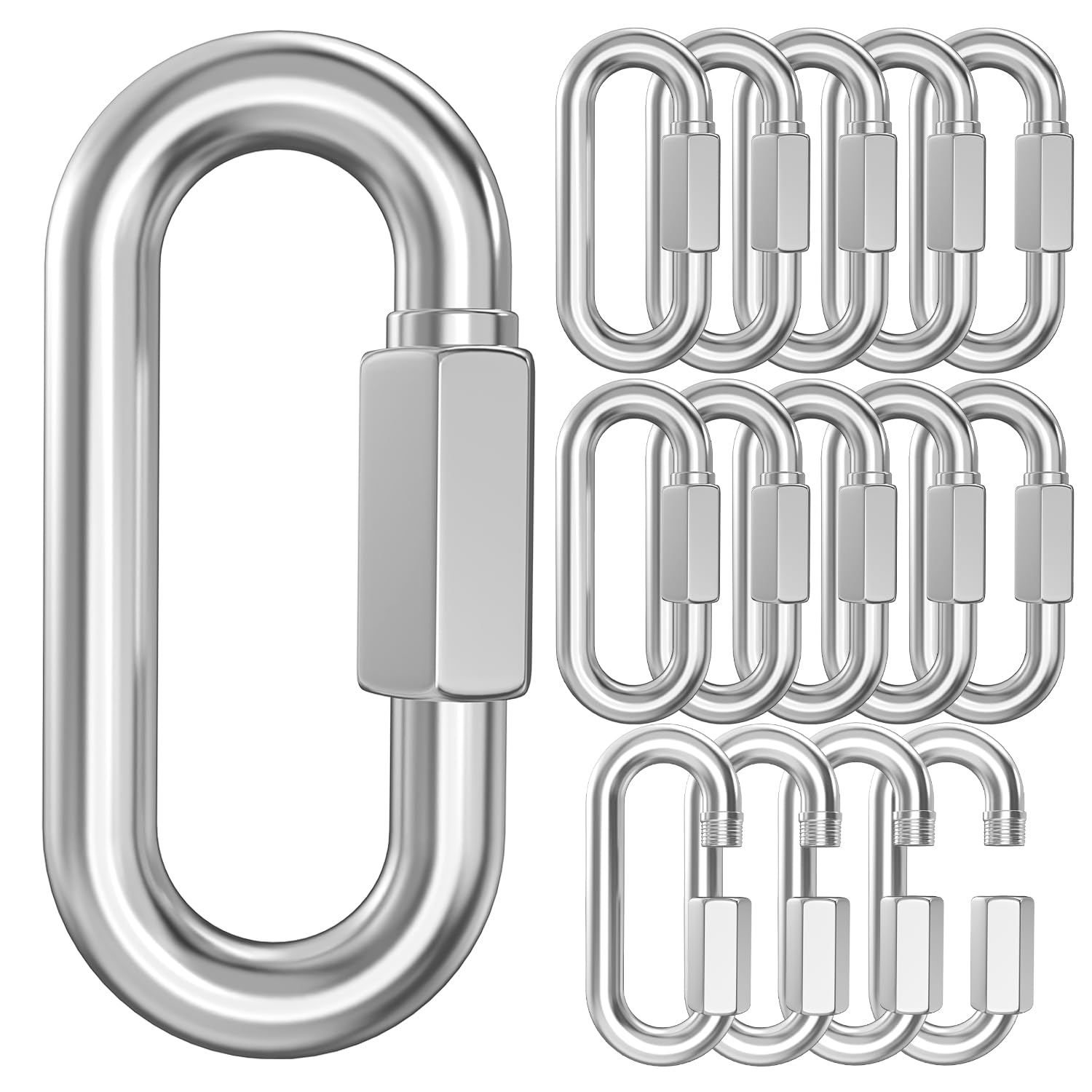 15 Pack Heavy-Duty Chain Hooks Quick Links - 304 Stainless Steel 1/8 Locking Carabiner Anti-Rust Chain Connector Quick Link fo