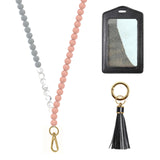 Designer Silicone Pink Beaded Lanyards for ID Badges for Women Cute Teacher Lanyard with ID Holder Breakaway Lanyard Necklace fo