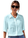Toplot V-Collar Solid Crop Shirt For Women With Half Sleeves (Crop-Shirt-5183-Sky-Xl),Sky,,B0D5VD2528