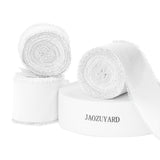 JaoZuyard White Ribbon 1-1/2 Inch x 3 Rolls Total 21 Yards White Handmade Fringe Chiffon Silk Ribbon for Wrapping Christmas Wedd
