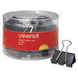 Universal UNV11124 Binder Clips with Storage Tub Medium, Black/Silver (24/Pack)