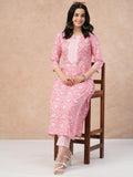 Anni Designer Women'S Cotton Blend Straight Printed Kurta With Pant (Od18 Pink_S_Pink_Small),Pink,S,,,