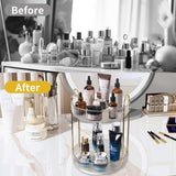Asayuee 360 Rotating Makeup Organizer,2 Tier Large Capacity Make Up Storage Organizers , Bathroom Cosmetics Storage Organizer (Clear-2 Tier)