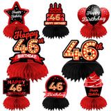 Happy 46th Birthday Red and Black Table Honeycomb Centerpieces Balloons Theme Decor Table Decorations Table Toppers for Girls Wo