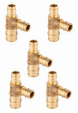 (Pack of 5) EFIELD Pex A Expansion Full-Flow Brass Fittings 3/4x 1/2x 1/2 Reducing Tee ONLY For Pex-A Tubing Connection, ASTM F 
