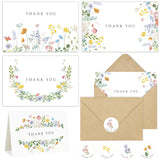 Hidreas 24 Pack Floral Thank You Cards with Envelopes, Watercolor Wildflower Thank You Notes with Kraft Envelopes Sticker for Bi
